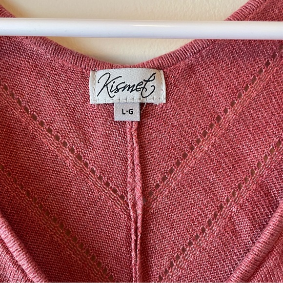 Kismet Pointelle Pink Short Sleeve V-Neck Sweater, Size L - Picture 2 of 3
